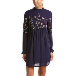 Parker Sadie embroidered shift dress Aquarius floral navy blue women's medium